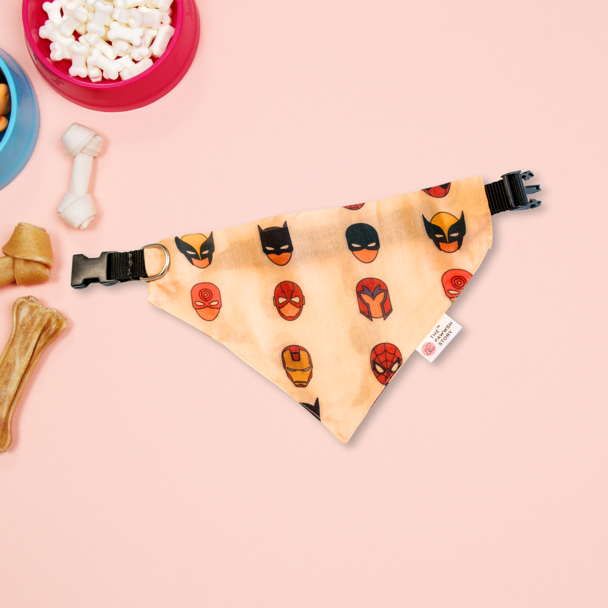 Superhero Print 02 Dog Bandana with Adjustable Belt and Lock Buckle for Secure Fasting