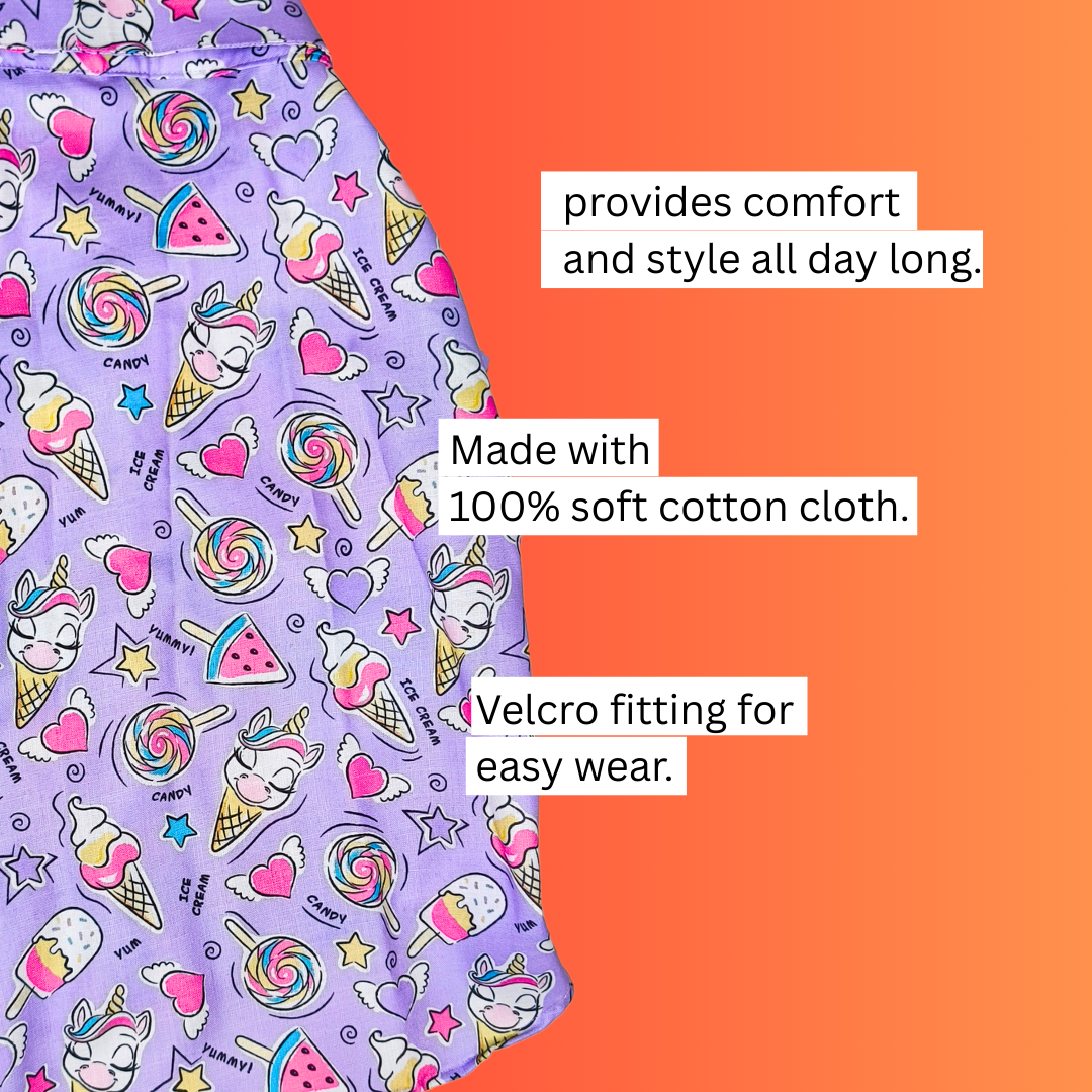 Ice-cream Print Shirt for Dogs, Breathable fabric, Easy wear with Velcro fitting