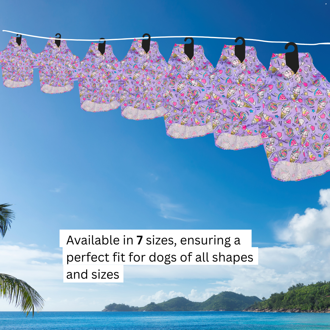 Ice-cream Print Shirt for Dogs, Breathable fabric, Easy wear with Velcro fitting