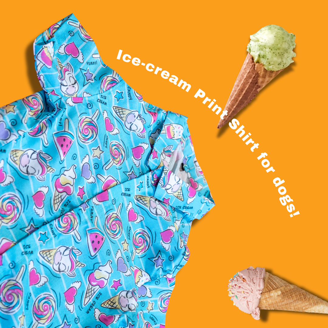 Ice-cream Print Shirt for Dogs, Breathable fabric, Easy wear with Velcro fitting