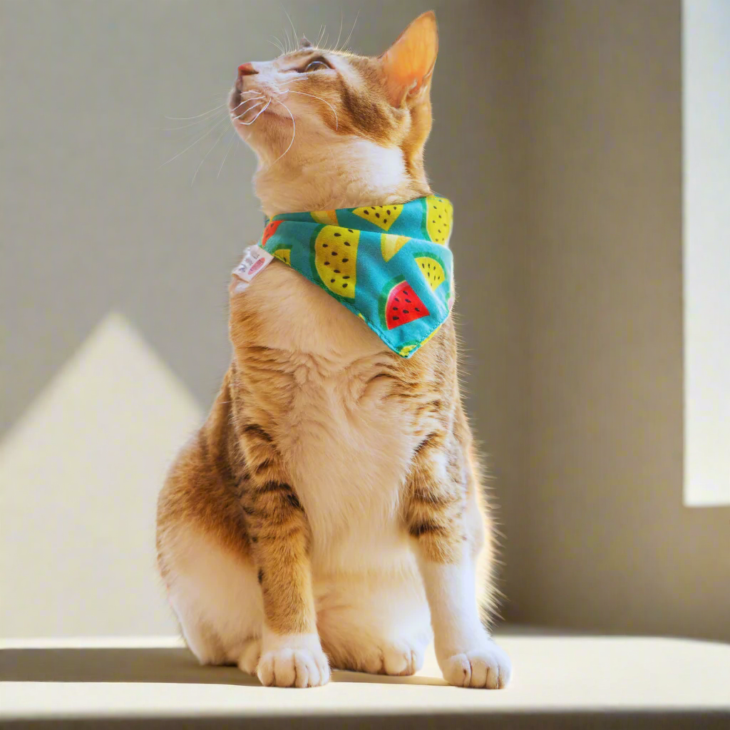 Fruity Melon Print 01 Cat Bandana, One-size, Cambric Fabric, Washable and Reusable