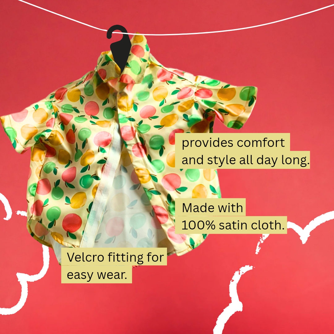 Fruity Apple Print Shirt for Dogs, Breathable fabric, Easy wear with Velcro fitting