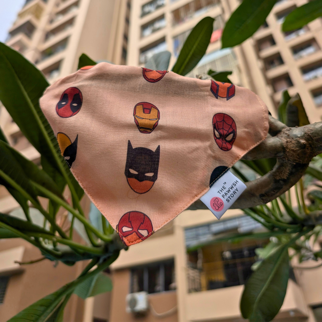 Superhero Print 02 Cat Bandana with Buttons for Secure Fasting