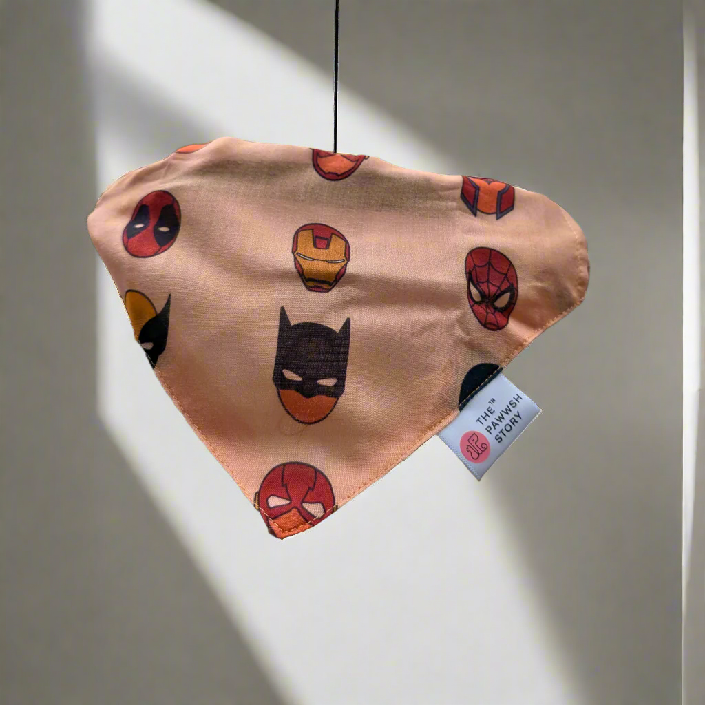 Superhero Print 02 Dog Bandana with Adjustable Belt and Lock Buckle for Secure Fasting