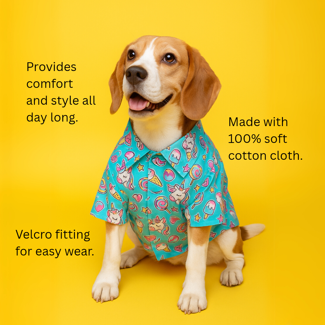 Ice-cream Print Shirt for Dogs, Breathable fabric, Easy wear with Velcro fitting