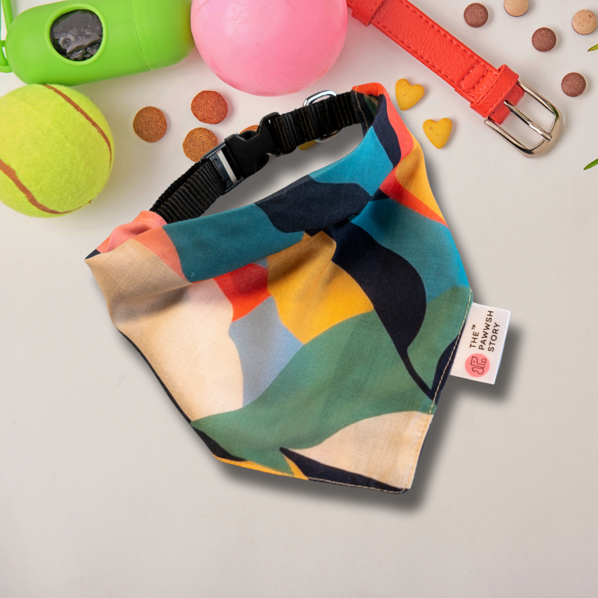 Abstract Leaf Print Dog Bandana with Adjustable Belt and Lock Buckle for Secure Fasting