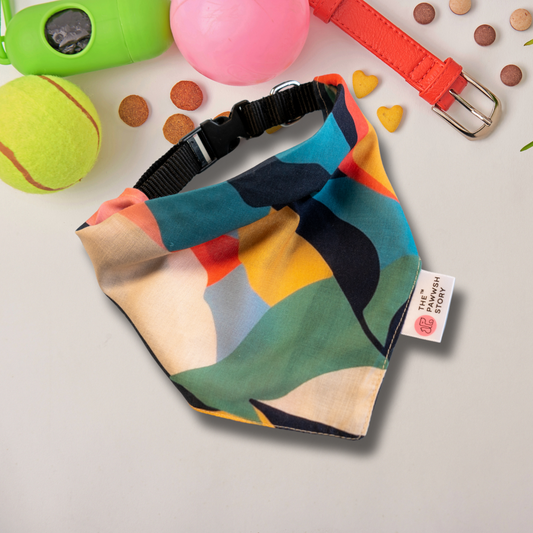 Abstract Leaf Print Dog Bandana with Adjustable Belt and Lock Buckle for Secure Fasting