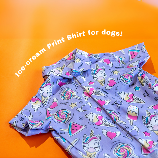 Ice-cream Print Shirt for Dogs, Breathable fabric, Easy wear with Velcro fitting