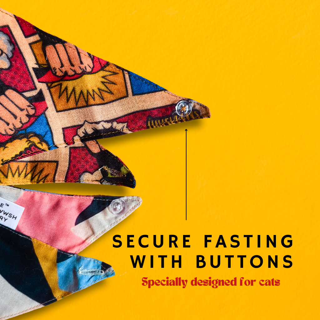 Abstract Leaf Print Cat Bandana, One-size, with Buttons for Secure Fasting