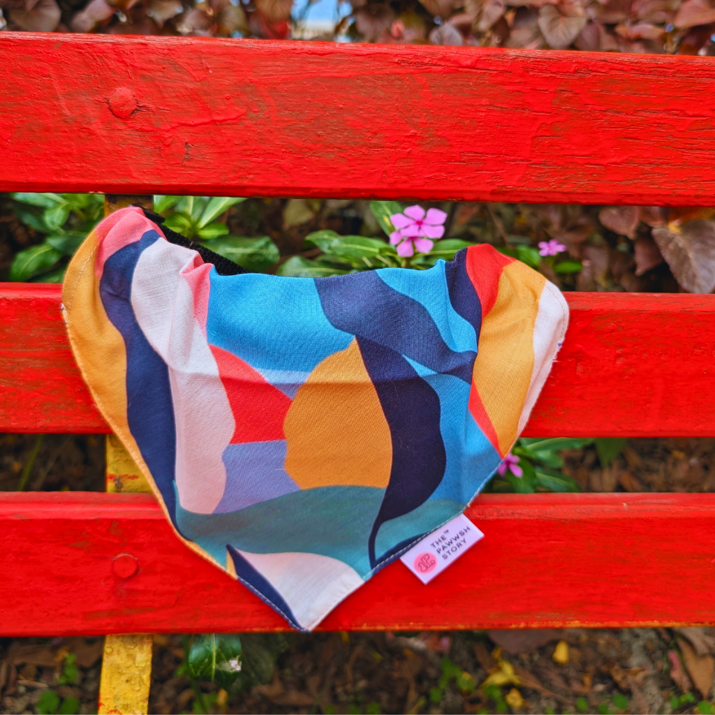 Abstract Leaf Print Dog Bandana with Adjustable Belt and Lock Buckle for Secure Fasting