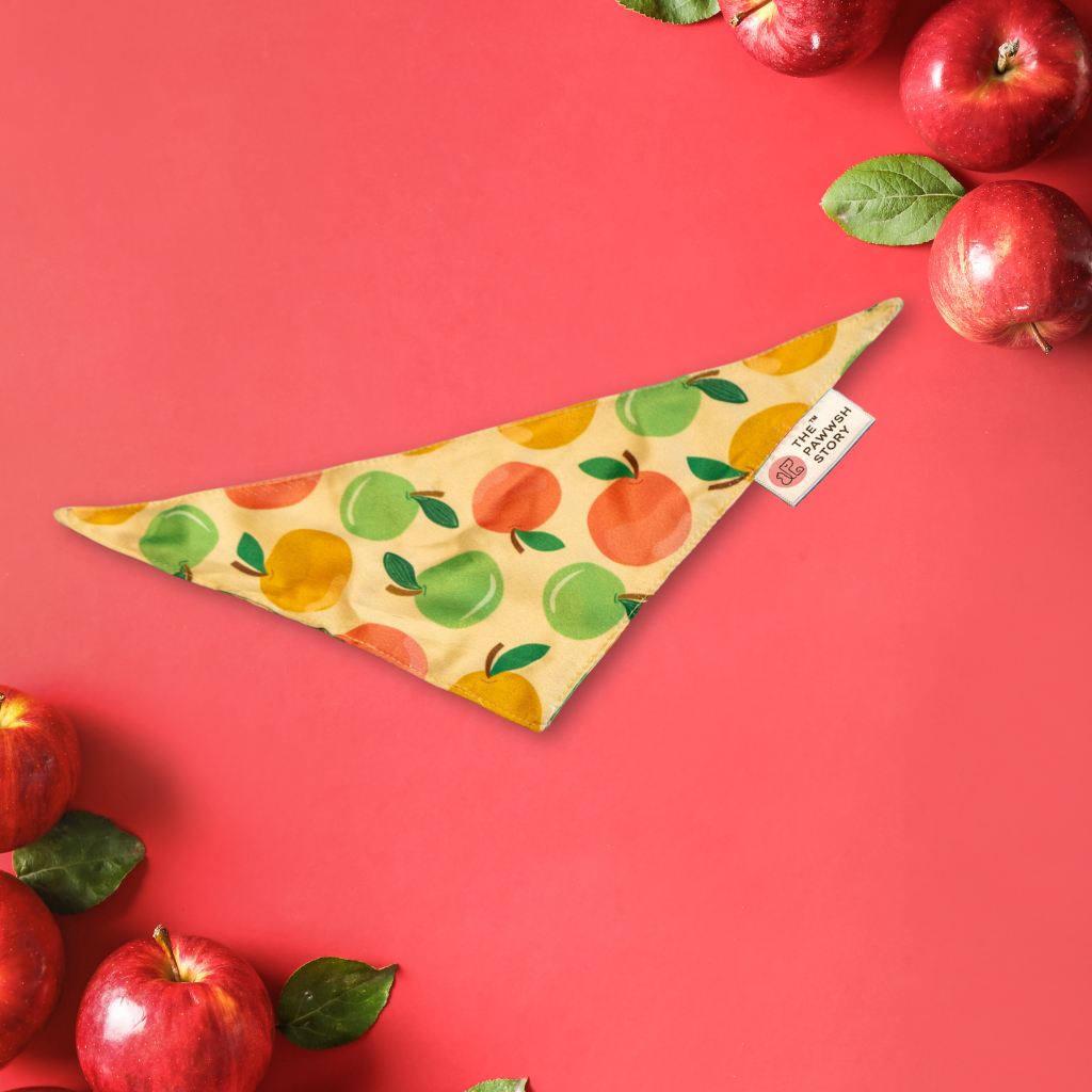 Fruity Apple Print 01 Cat Bandana (Beige) (one-size), made with 100% Satin fabric