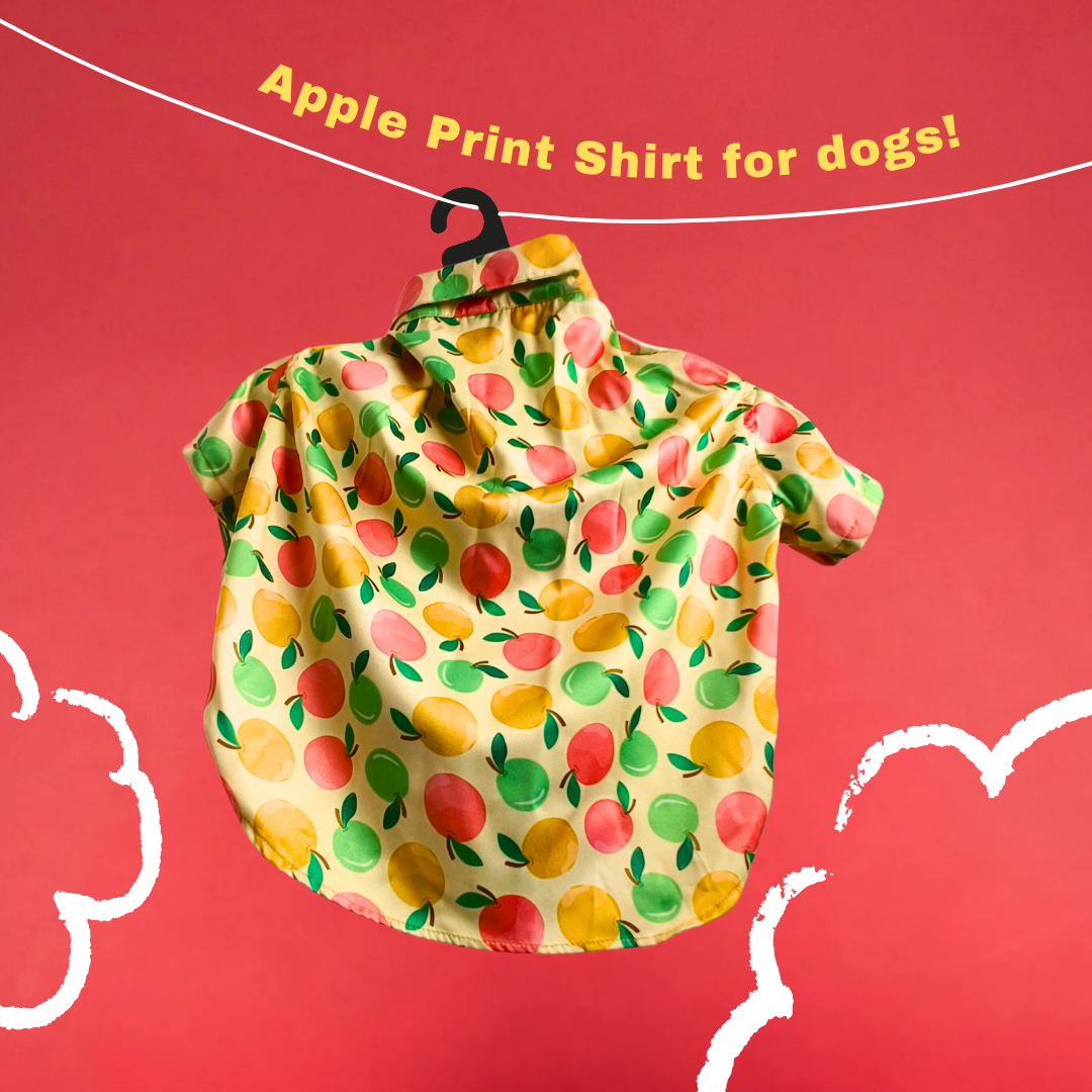 Fruity Apple Print Shirt for Dogs, Breathable fabric, Easy wear with Velcro fitting