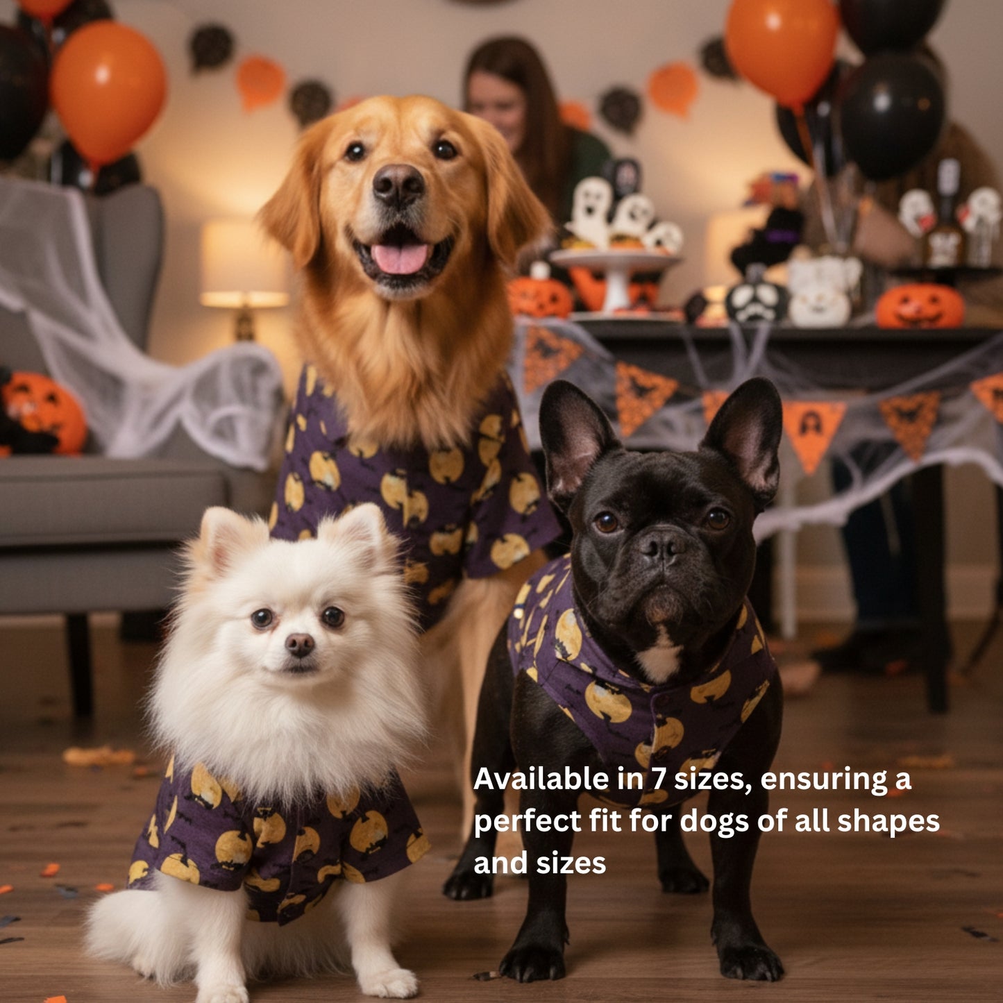 Halloween Print Shirt for Dogs, Breathable fabric, Easy Wear with Velcro Fitting